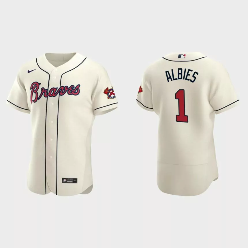 Men’s Atlanta Braves Ozzie Albies 2020 Alternate Authentic Jersey – Cream