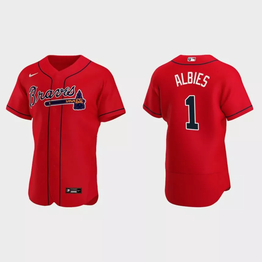 Men’s Atlanta Braves Ozzie Albies 2020 Alternate Authentic Jersey – Red