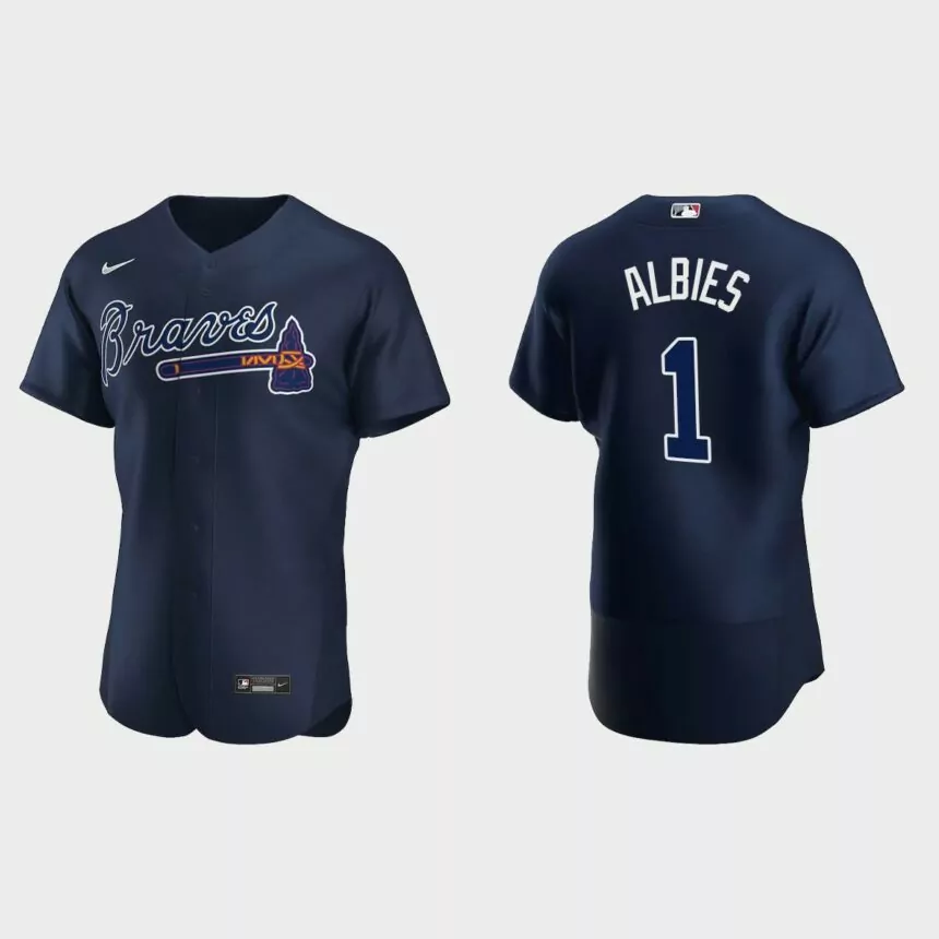 Men’s Atlanta Braves Ozzie Albies 2020 Alternate Authentic Player Jersey – Navy