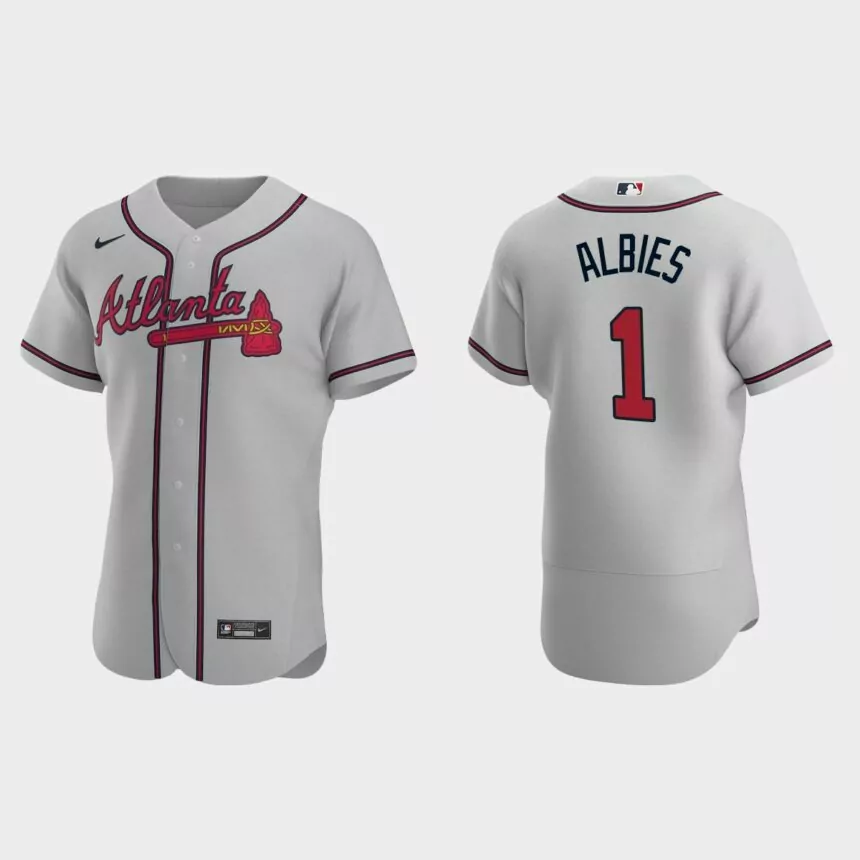 Men’s Atlanta Braves Ozzie Albies 2020 Road Authentic Jersey – Gray