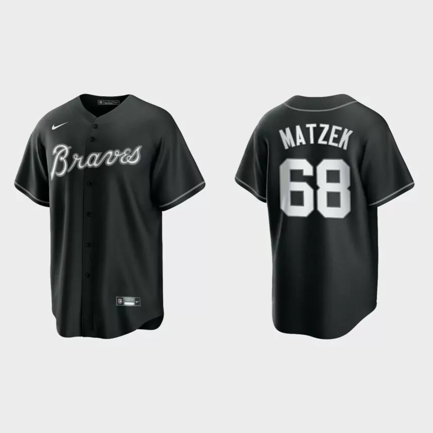 Men’s Atlanta Braves Tyler Matzek Black White 2021 All Black Fashion Replica Jersey