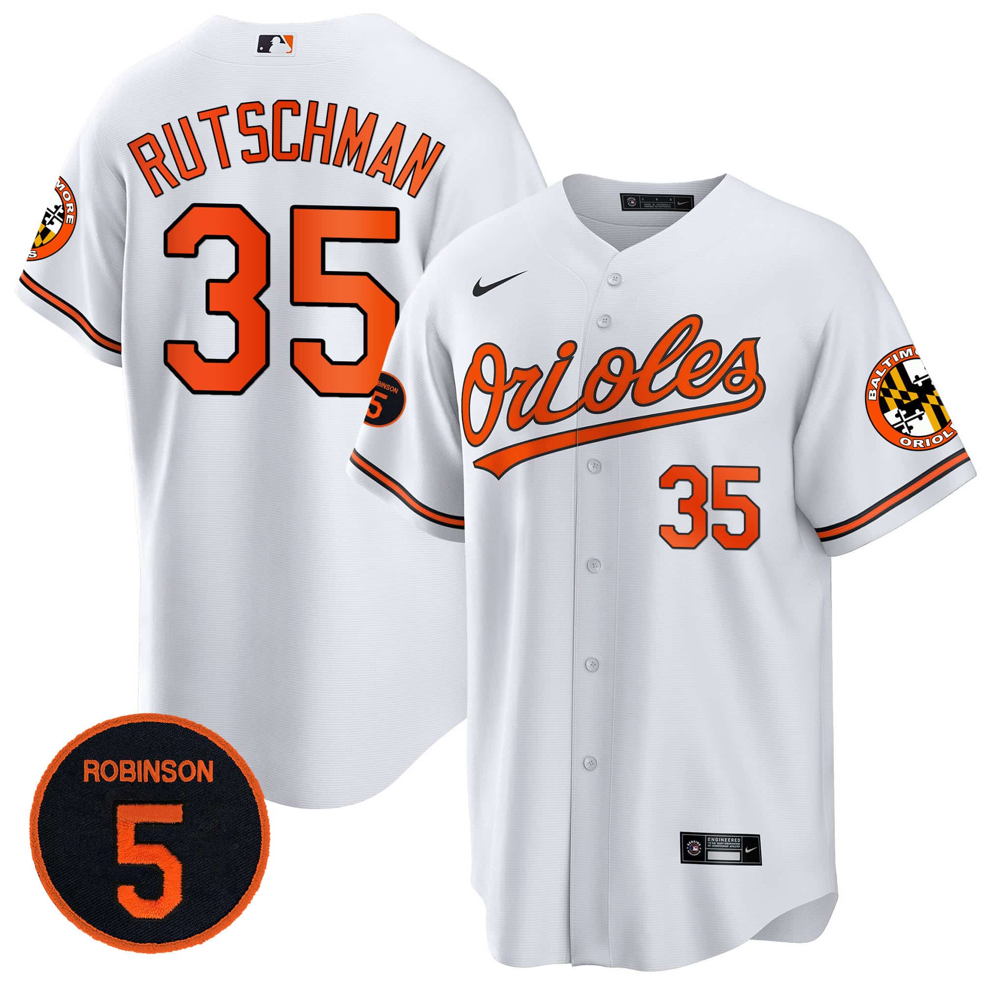 Men’s Baltimore Orioles Robinson Patch Cool Base Jersey – All Stitched Adley Rutschman 35