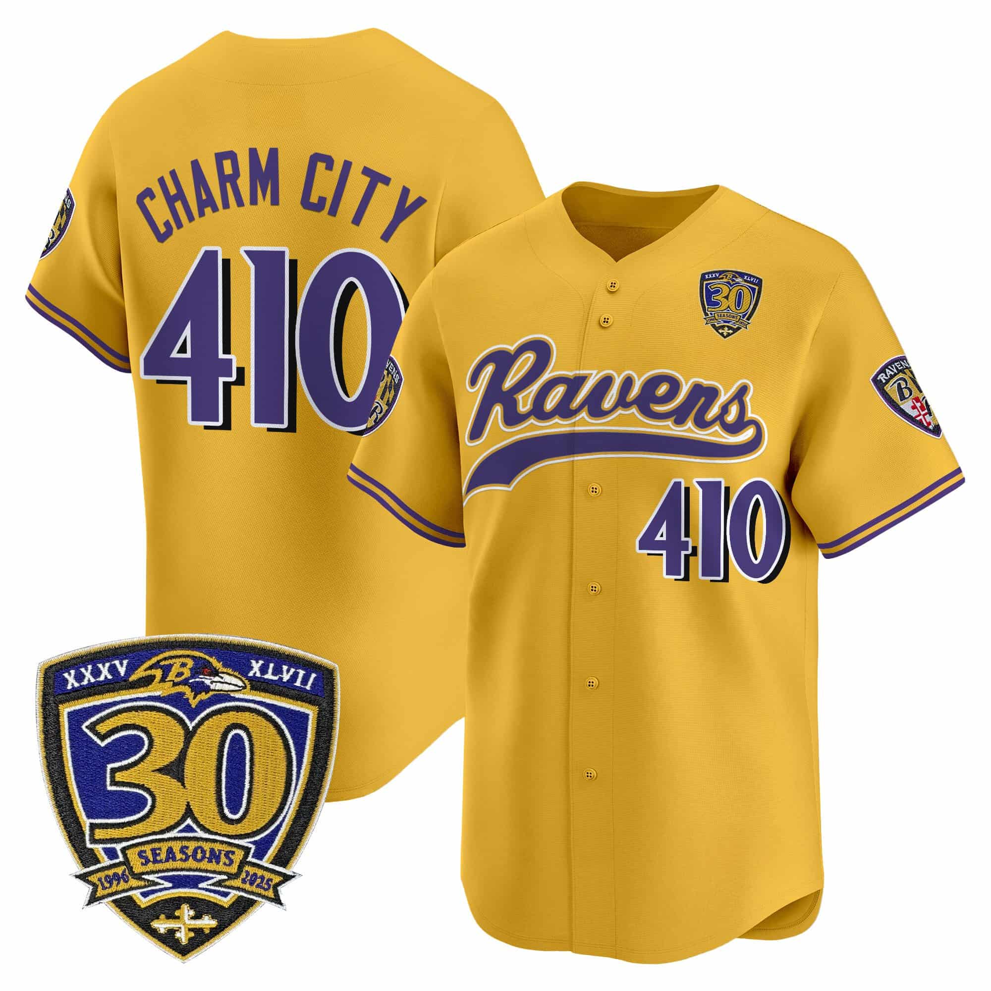 Men’s Baltimore Ravens 2025 Vapor Baseball Jersey – 30th Anniversary Patch – All Stitched Charm City    410