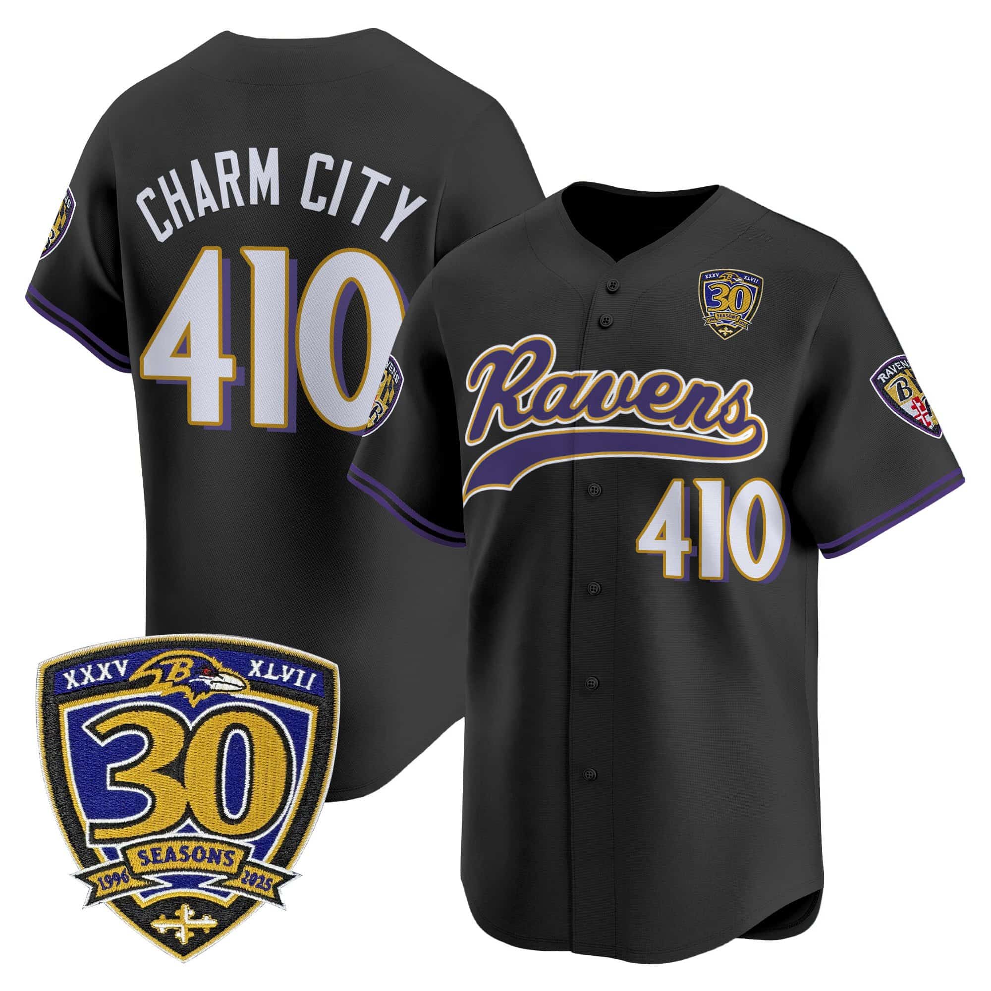 Men’s Baltimore Ravens 2025 Vapor Baseball Jersey – 30th Anniversary Patch – All Stitched Charm City  410