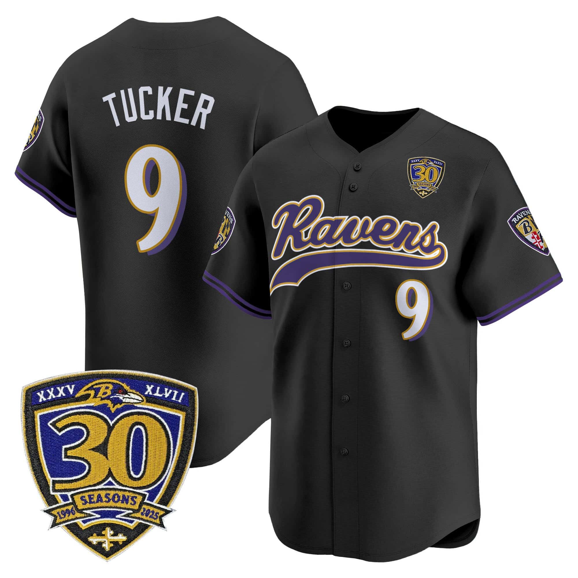 Men’s Baltimore Ravens 2025 Vapor Baseball Jersey – 30th Anniversary Patch – All Stitched Justin  Tucker
