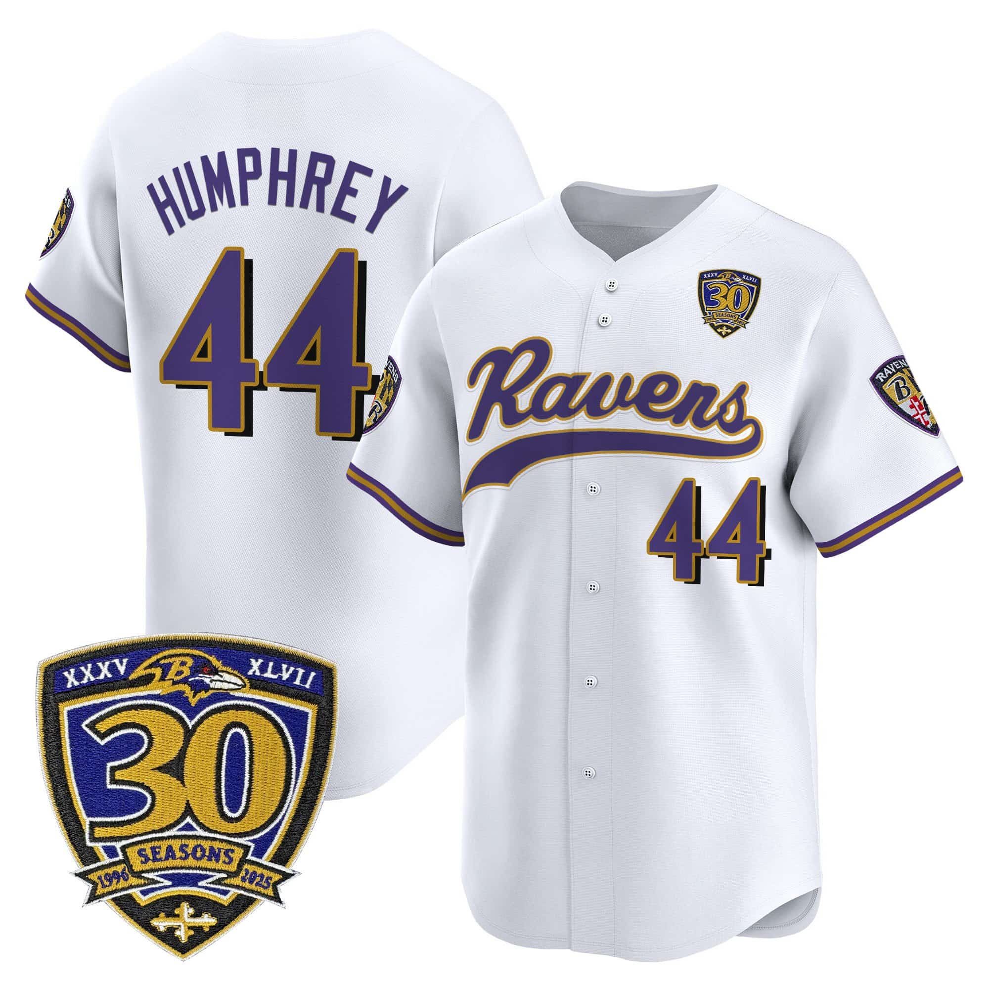 Men’s Baltimore Ravens 2025 Vapor Baseball Jersey – 30th Anniversary Patch – All Stitched Marlon Humphrey    44