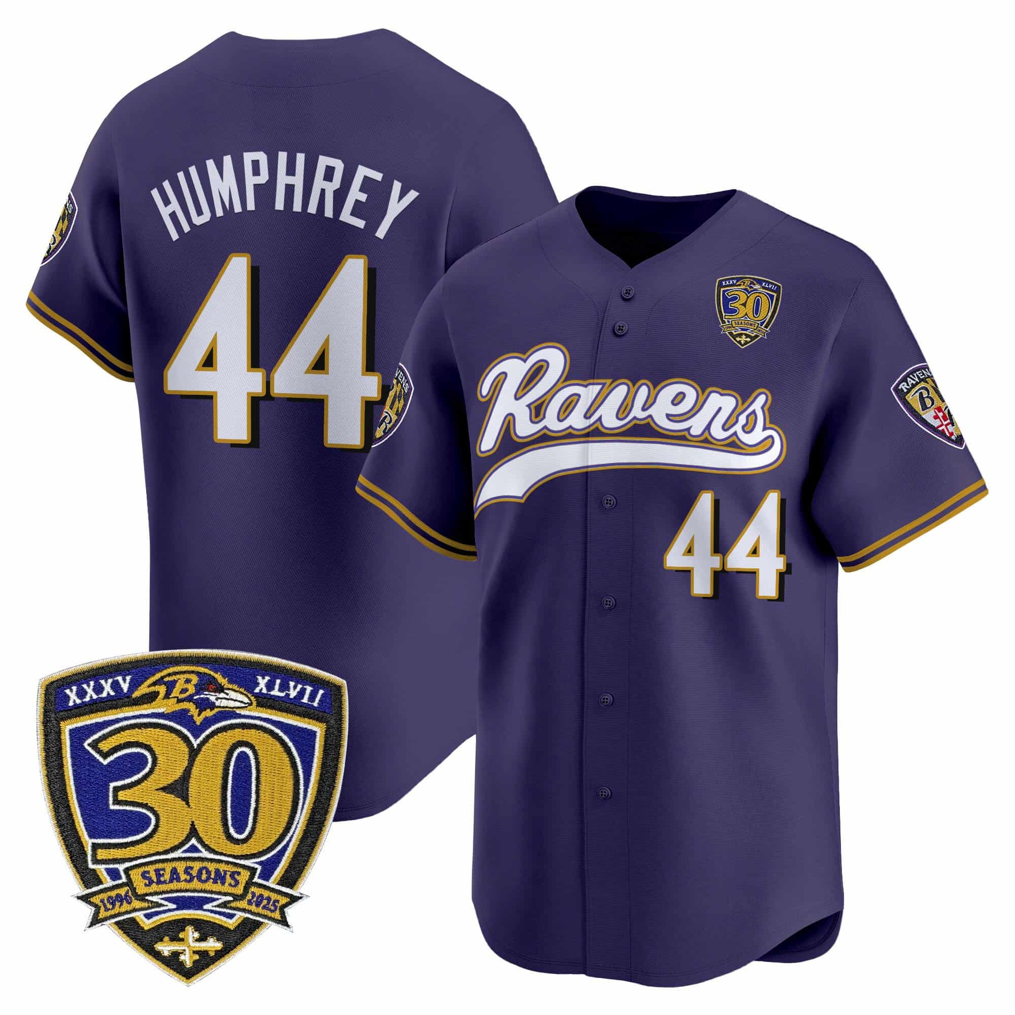 Men’s Baltimore Ravens 2025 Vapor Baseball Jersey – 30th Anniversary Patch – All Stitched Marlon Humphrey