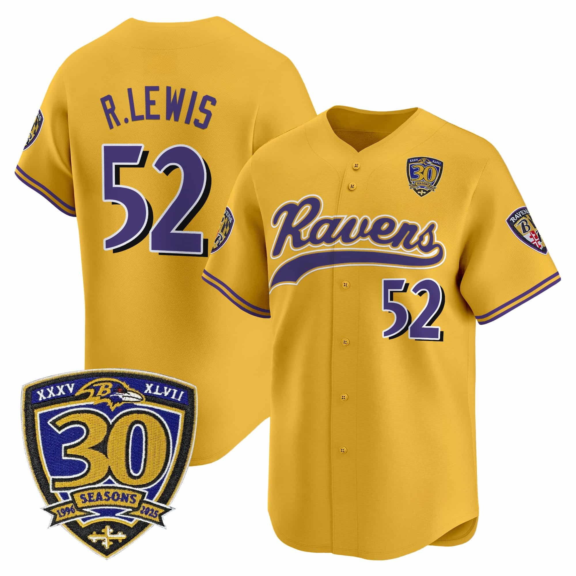 Men’s Baltimore Ravens 2025 Vapor Baseball Jersey – 30th Anniversary Patch – All Stitched Ray  Lewis 52