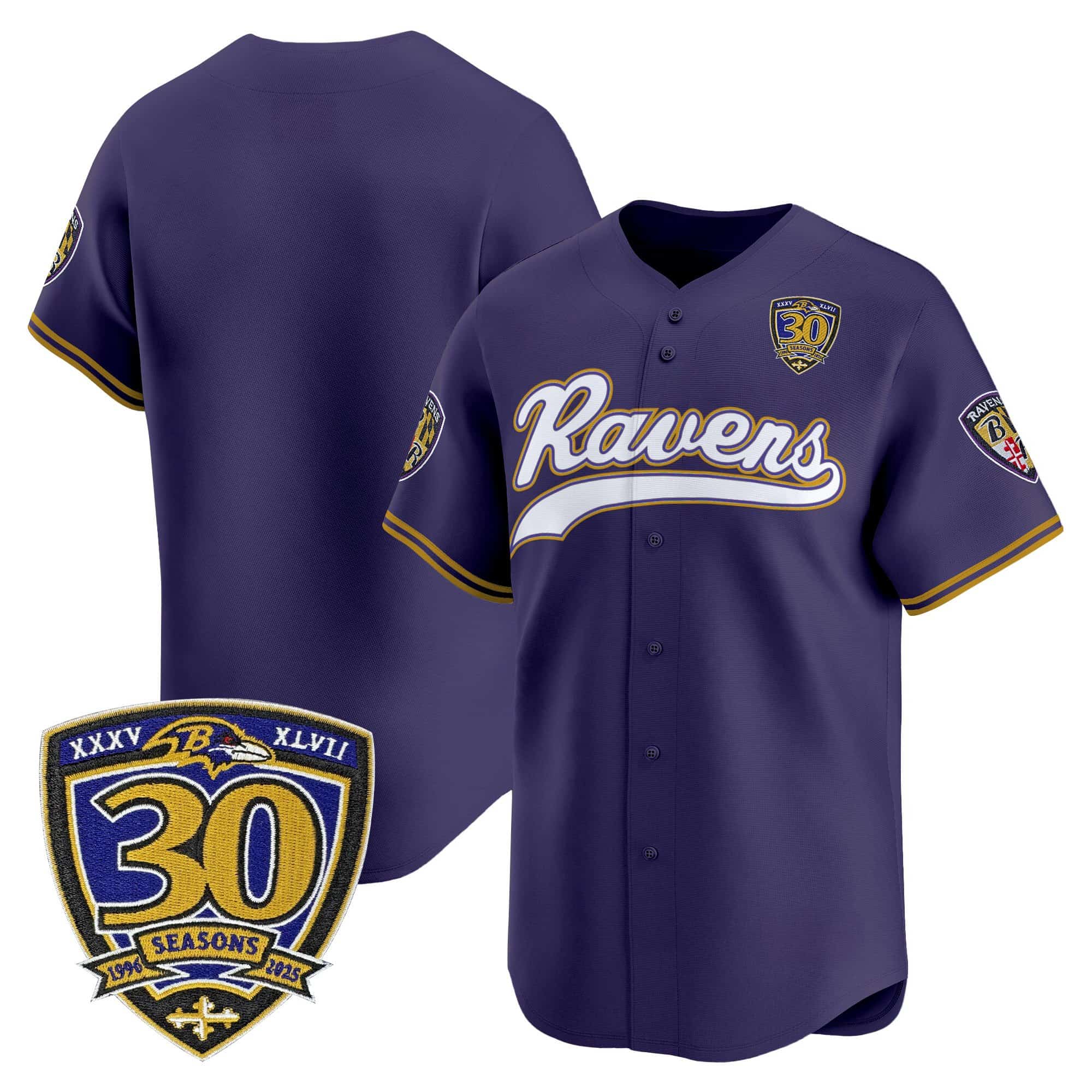 Men’s Baltimore Ravens 2025 Vapor Baseball Jersey – 30th Anniversary Patch – All Stitched Team
