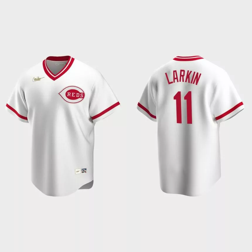 Men’s Barry Larkin #11 Cincinnati Reds Cooperstown Collection Home Jersey – White