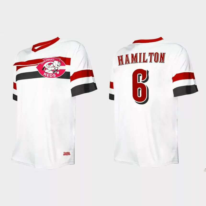 Men’s Billy Hamilton Cincinnati Reds Cooperstown Collection V-Neck Jersey – White
