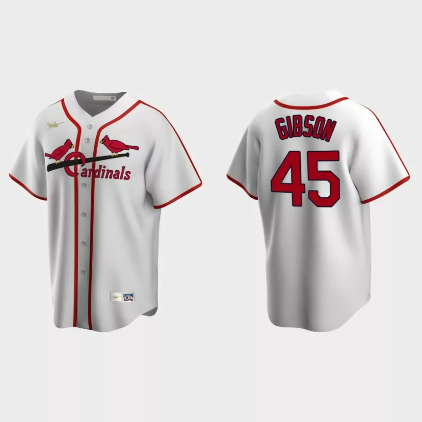 Men’s Bob Gibson #45 St. Louis Cardinals Cooperstown Collection Home Jersey – White