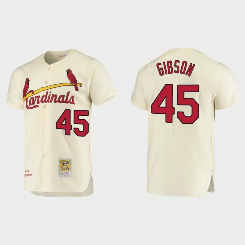 Men’s Bob Gibson St. Louis Cardinals Cooperstown Collection Authentic Jersey – Cream