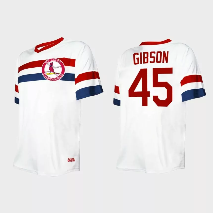 Men’s Bob Gibson St. Louis Cardinals Cooperstown Collection V-Neck Jersey – White