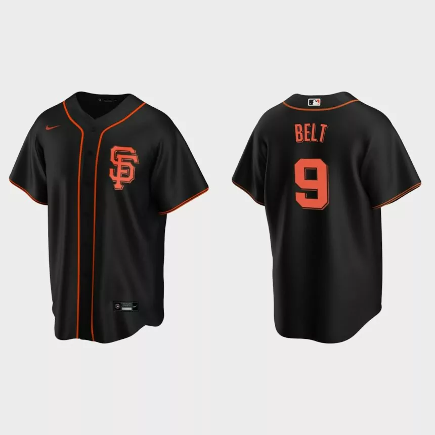 Men’s Brandon Belt #9 San Francisco Giants Alternate Replica Jersey – Black