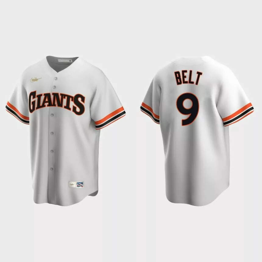 Men’s Brandon Belt #9 San Francisco Giants Cooperstown Collection Home Jersey – White