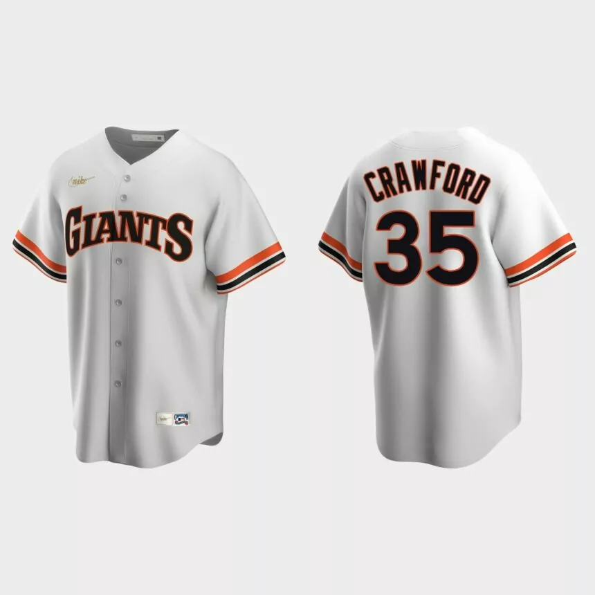 Men’s Brandon Crawford #35 San Francisco Giants Cooperstown Collection Home Jersey – White