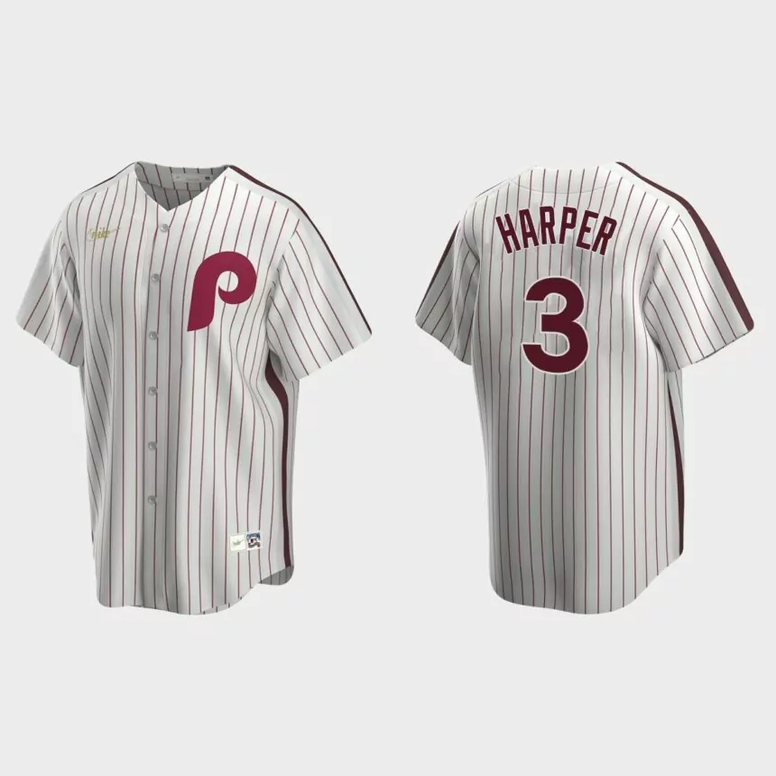 Men’s Bryce Harper #3 Philadelphia Phillies Cooperstown Collection Home Jersey – White