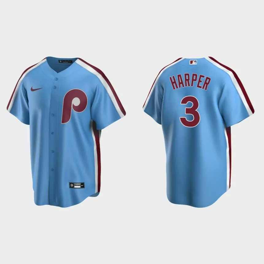 Men’s Bryce Harper Philadelphia Phillies Cooperstown Collection Road Jersey – Light Blue