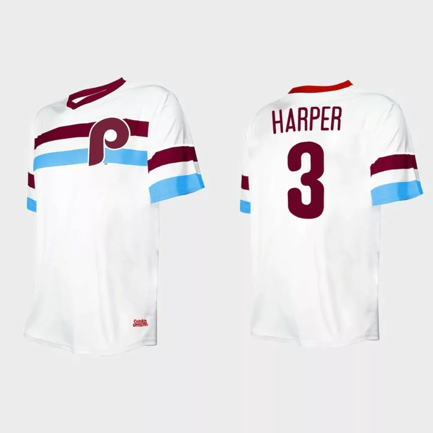 Men’s Bryce Harper Philadelphia Phillies Cooperstown Collection V-Neck Jersey – White