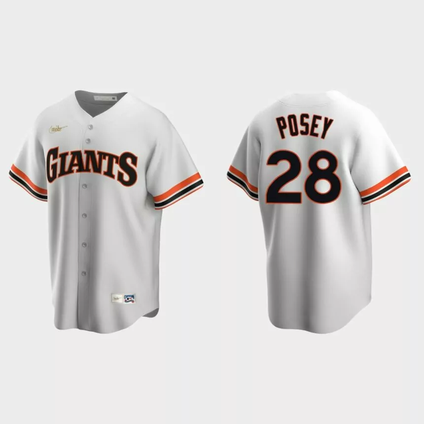 Men’s Buster Posey #28 San Francisco Giants Cooperstown Collection Home Jersey – White