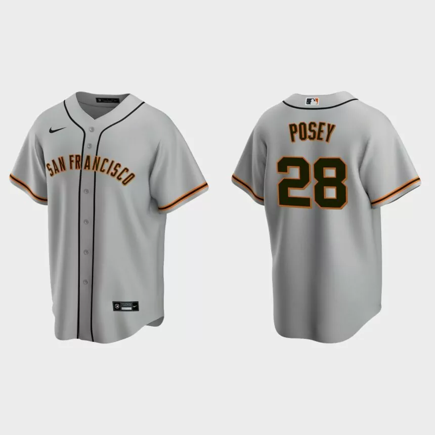 Men’s Buster Posey #28 San Francisco Giants Road Replica Jersey – Gray