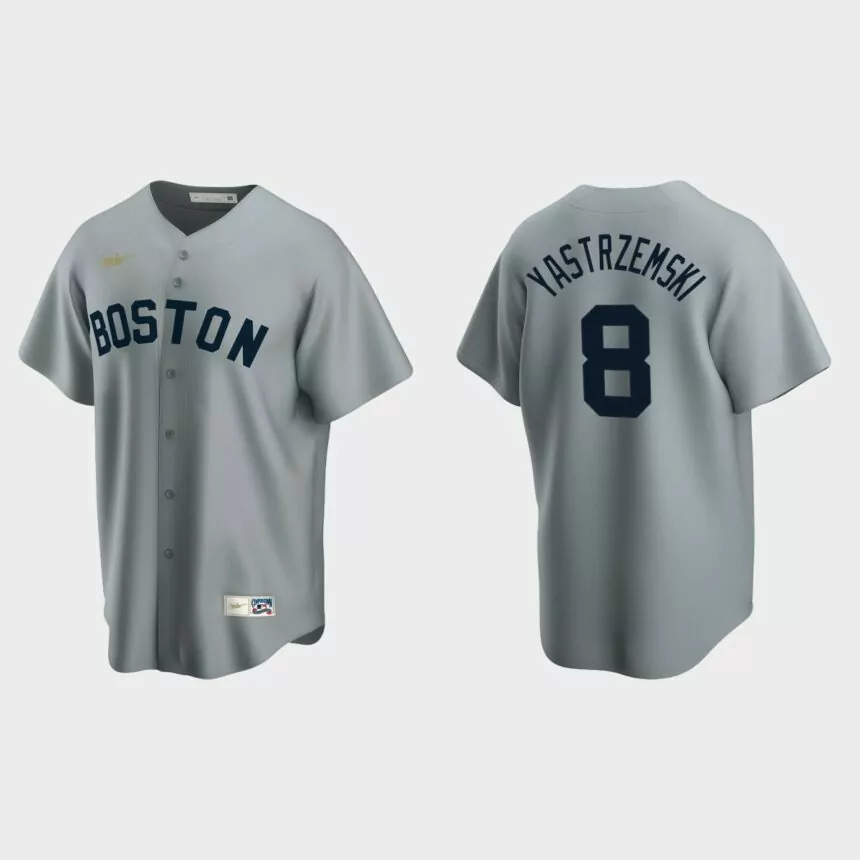 Men’s Carl Yastrzemski #8 Boston Red Sox Cooperstown Collection Road Jersey – Gray