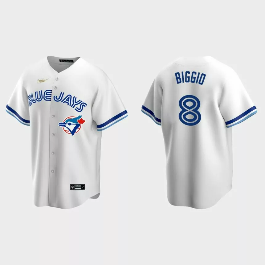 Men’s Cavan Biggio #8 Toronto Blue Jays Cooperstown Collection Home Jersey – White