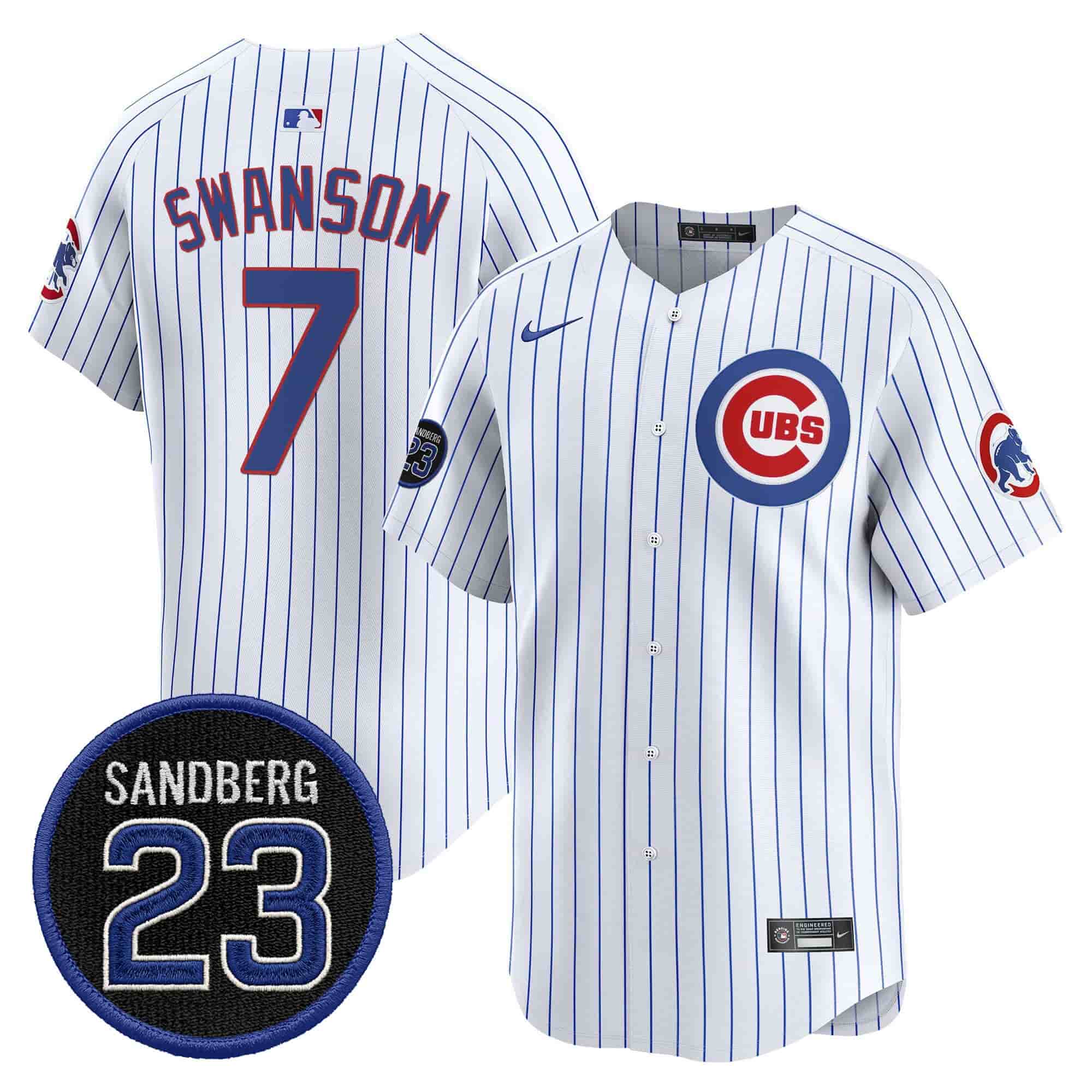 Men’s Chicago Cubs ‘Ryne Sandberg Tribute’ Vapor Premier Limited Jersey V2 – All Stitched Dansby Swanson              7