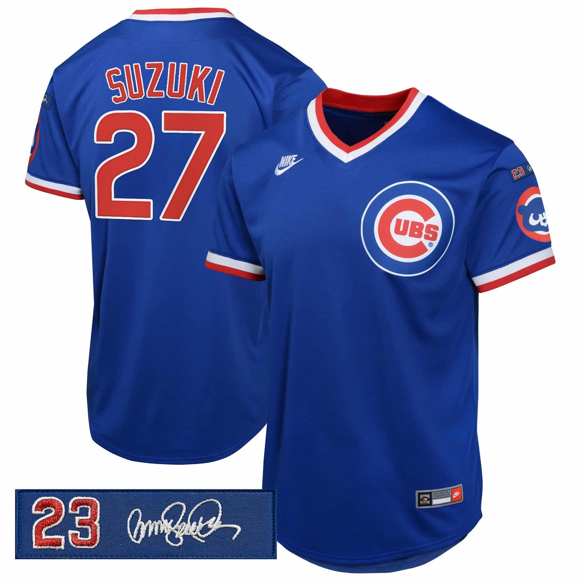 Men’s Chicago Cubs ‘Ryne Sandberg Tribute’ Vapor Premier Limited Jersey V2 – All Stitched Seiya Suzuki  27
