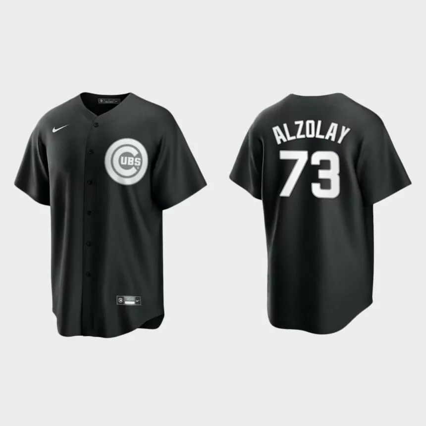 Men’s Chicago Cubs Adbert Alzolay Black White 2021 All Black Fashion Replica Jersey