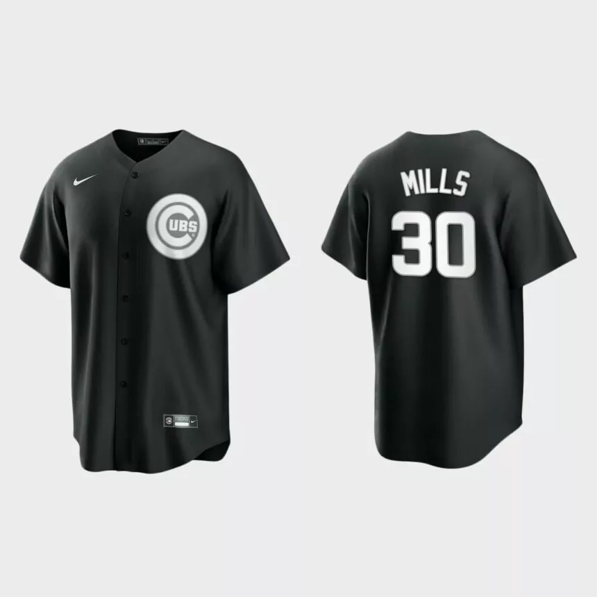 Men’s Chicago Cubs Alec Mills Black White 2021 All Black Fashion Replica Jersey