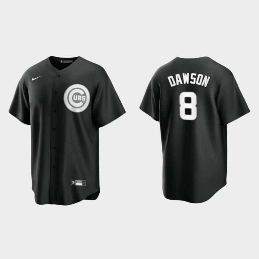 Men’s Chicago Cubs Andre Dawson Black White 2021 All Black Fashion Replica Jersey