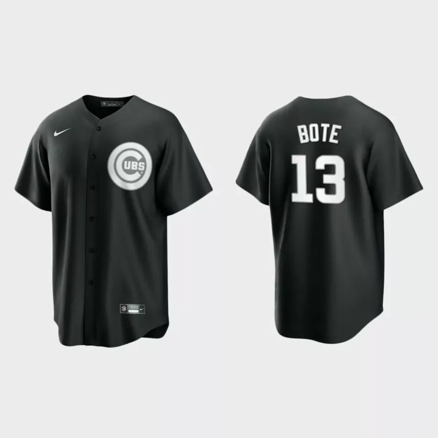 Men’s Chicago Cubs David Bote Black White 2021 All Black Fashion Replica Jersey