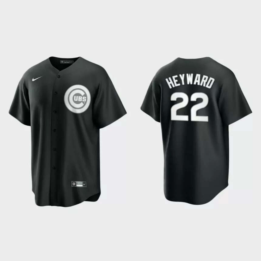 Men’s Chicago Cubs Jason Heyward Black White 2021 All Black Fashion Replica Jersey