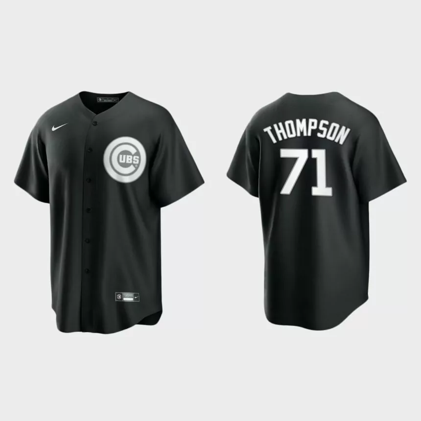 Men’s Chicago Cubs Keegan Thompson Black White 2021 All Black Fashion Replica Jersey