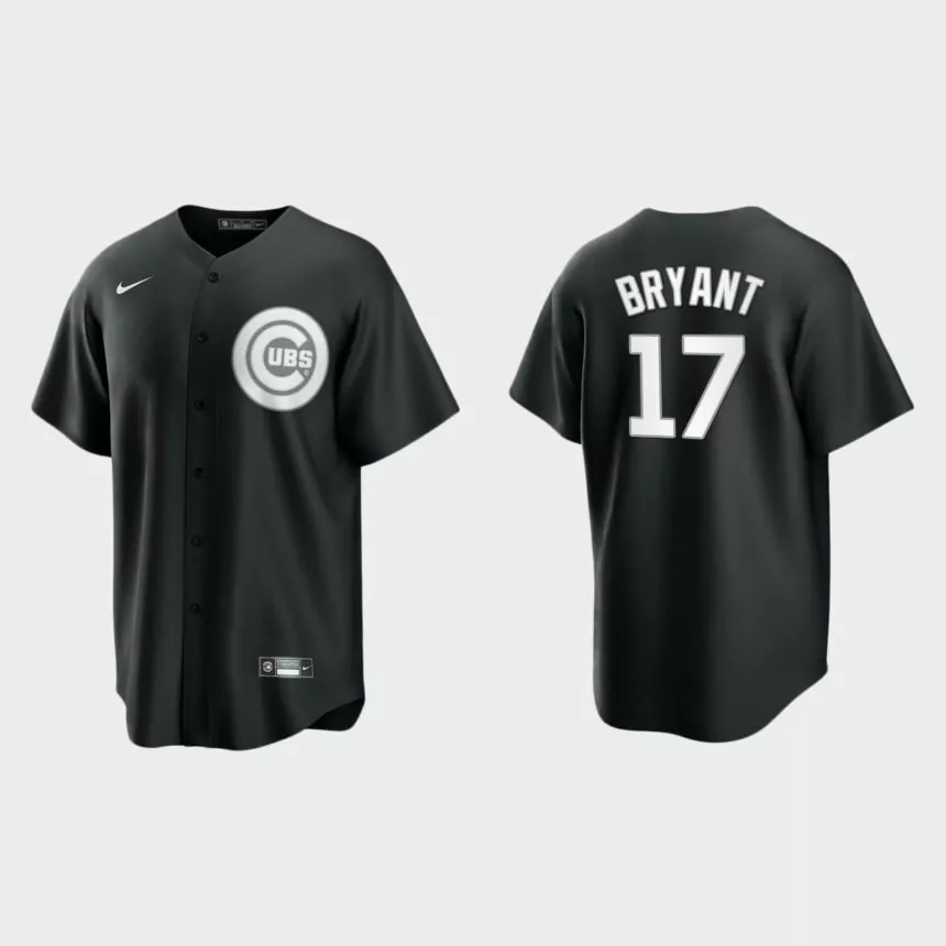 Men’s Chicago Cubs Kris Bryant Black White 2021 All Black Fashion Replica Jersey