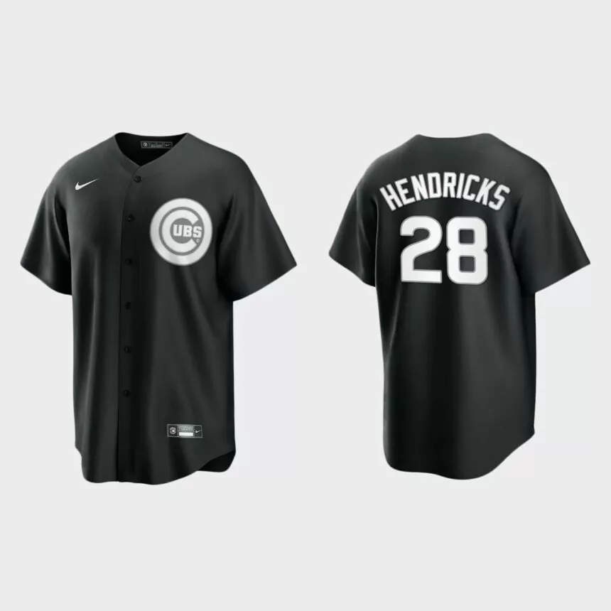 Men’s Chicago Cubs Kyle Hendricks Black White 2021 All Black Fashion Replica Jersey
