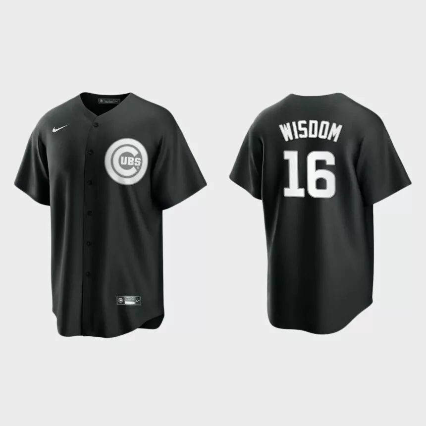 Men’s Chicago Cubs Patrick Wisdom Black White 2021 All Black Fashion Replica Jersey