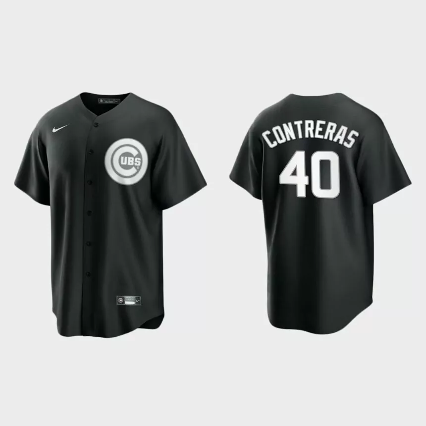 Men’s Chicago Cubs Willson Contreras Black White 2021 All Black Fashion Replica Jersey