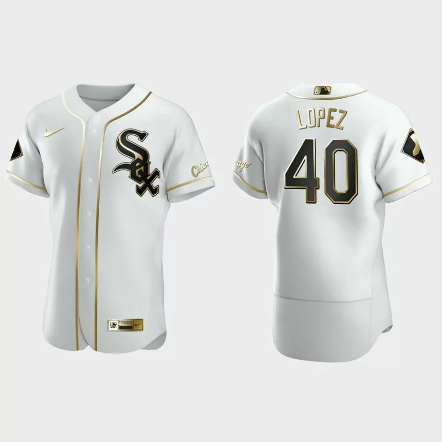 Men’s Chicago White Sox Reynaldo Lopez Authentic Golden Edition Jersey – White