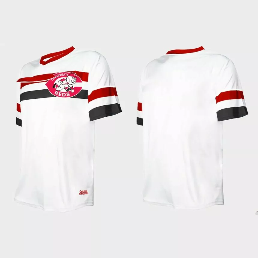 Men’s Cincinnati Reds Cooperstown Collection V-Neck Jersey – White