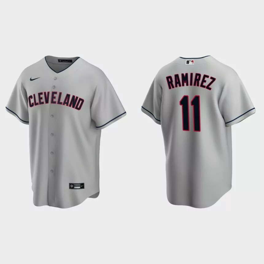 Men’s Cleveland Indians #11 Jose Ramirez Gray 2020 Replica Road Jersey