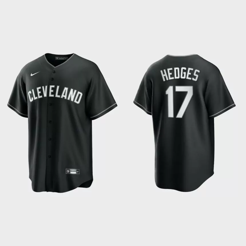 Men’s Cleveland Indians Austin Hedges Black White 2021 All Black Fashion Replica Jersey