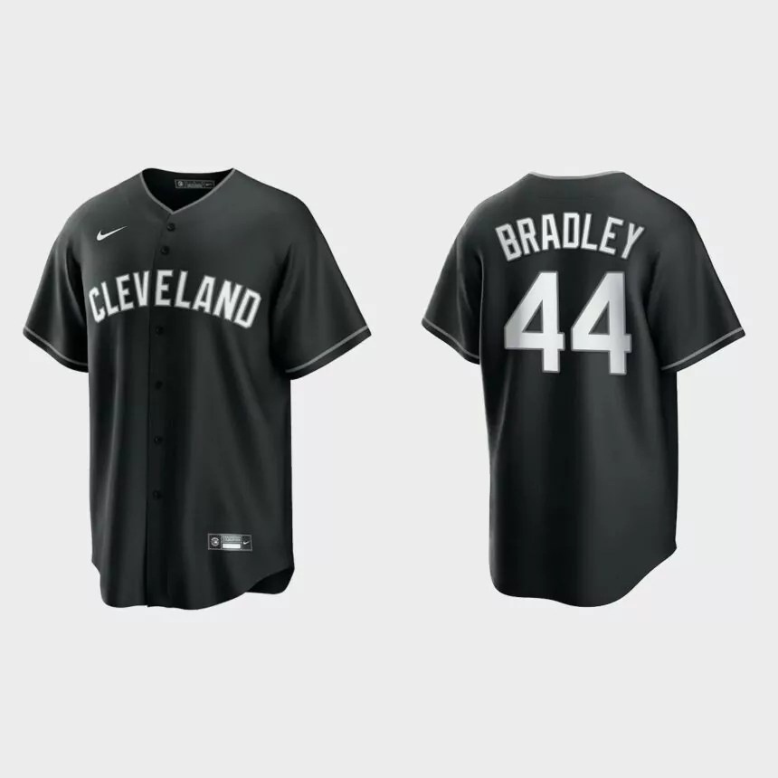 Men’s Cleveland Indians Bobby Bradley Black White 2021 All Black Fashion Replica Jersey