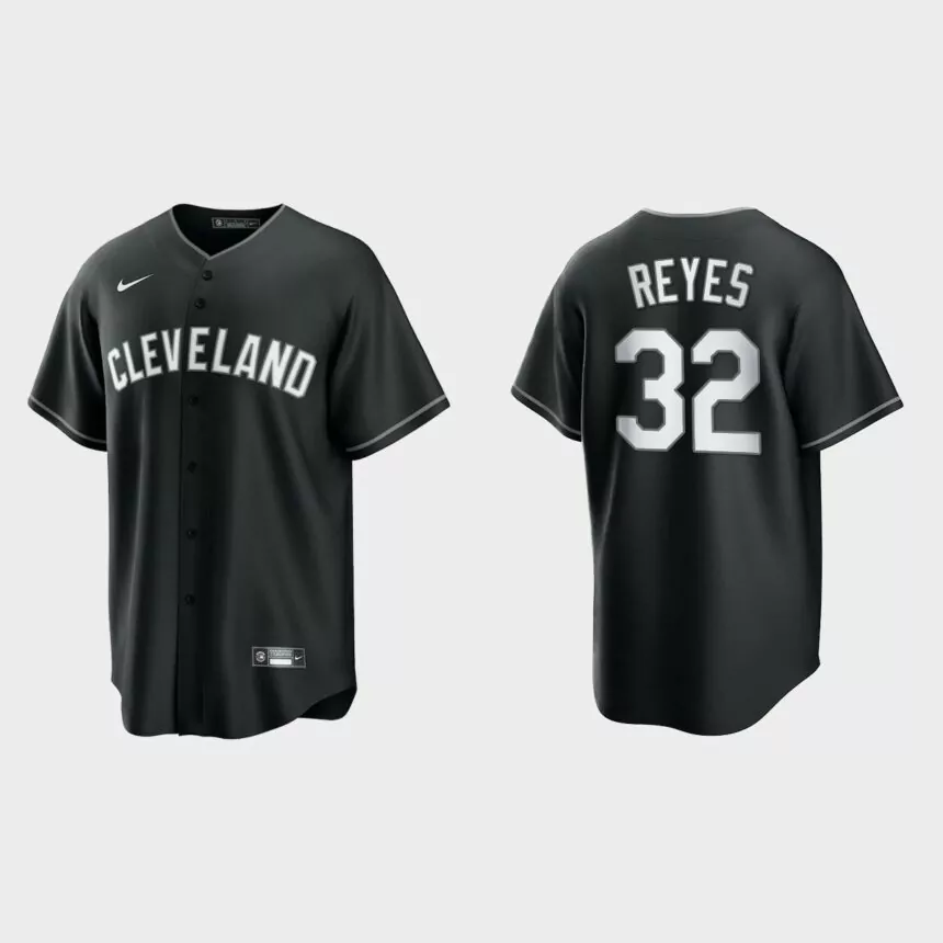 Men’s Cleveland Indians Franmil Reyes Black White 2021 All Black Fashion Replica Jersey
