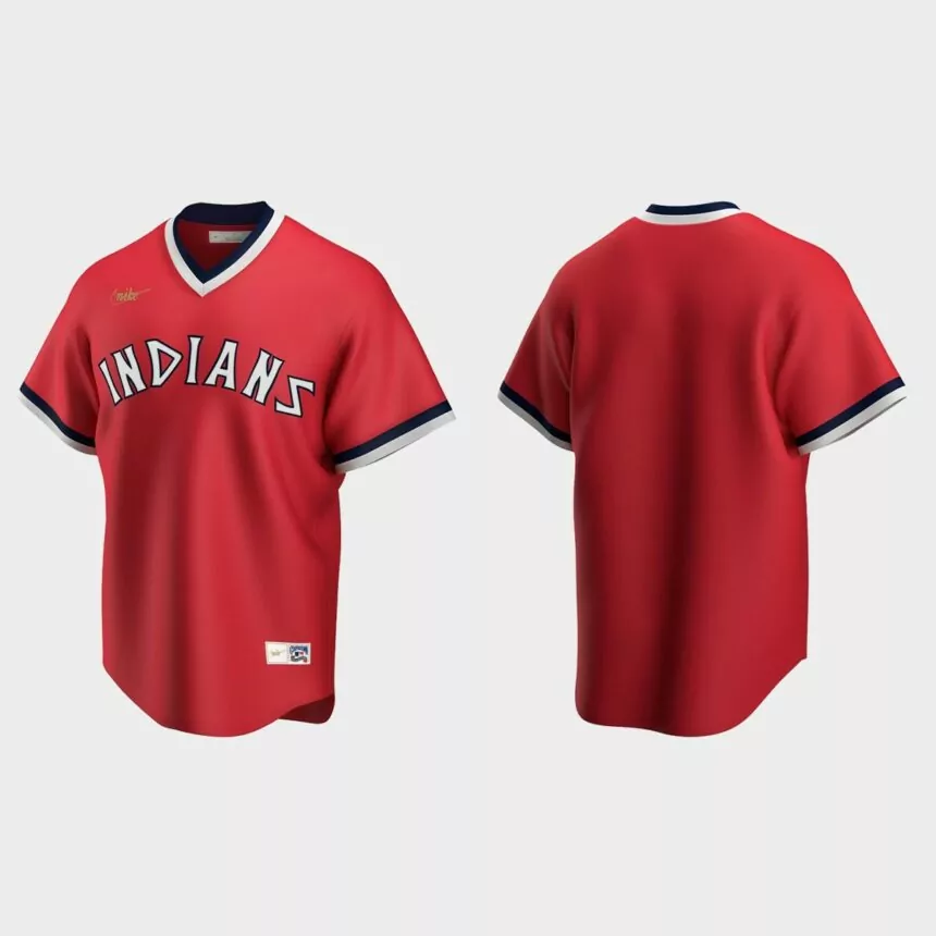 Men’s Cleveland Indians Road Cooperstown Collection Jersey – Red