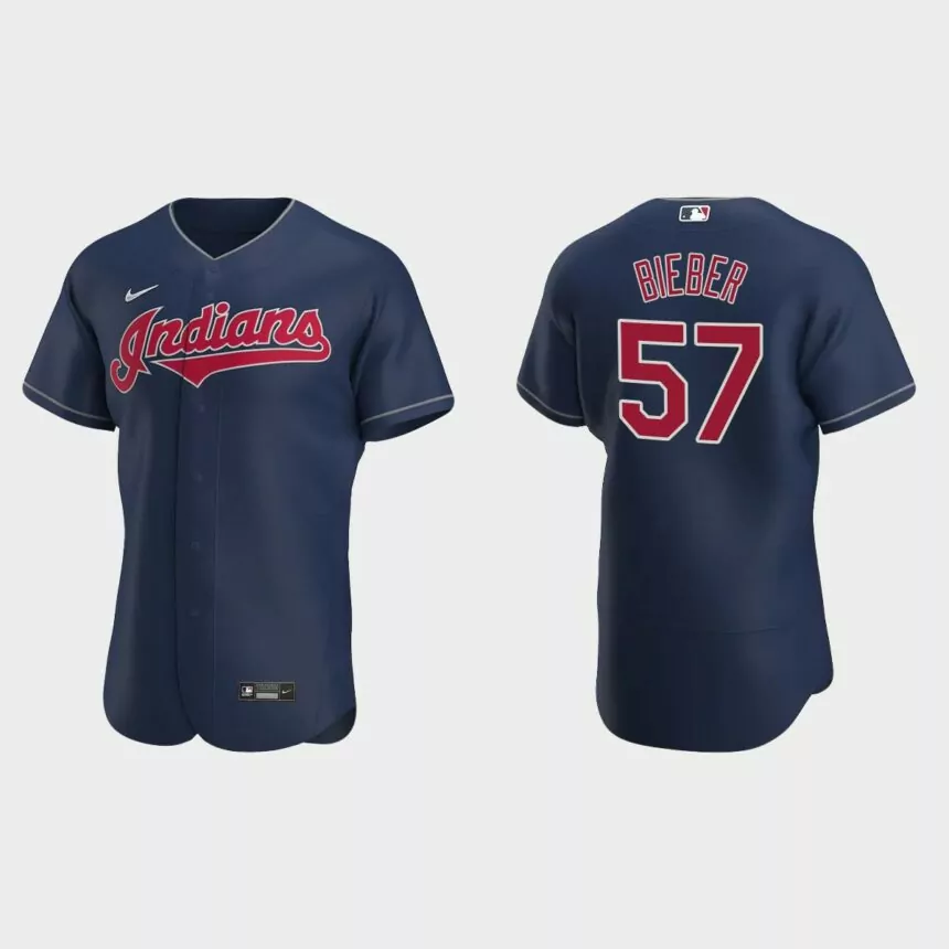 Men’s Cleveland Indians Shane Bieber 2020 Alternate Authentic Jersey – Navy