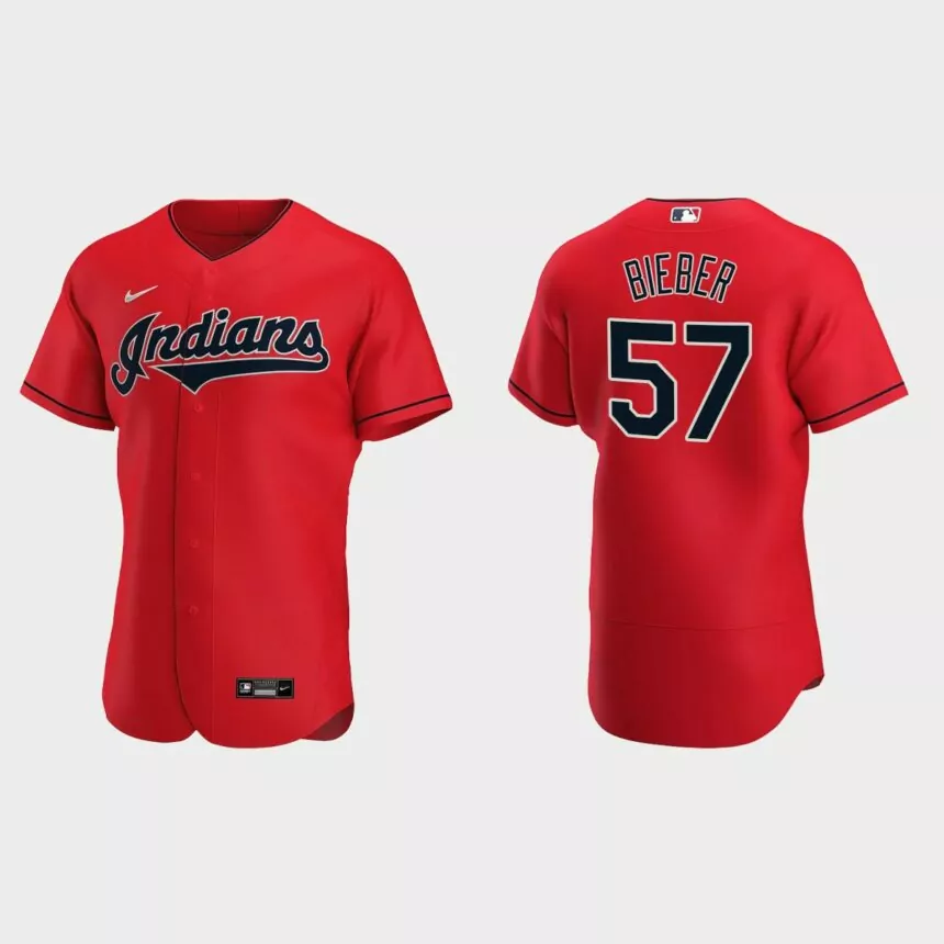 Men’s Cleveland Indians Shane Bieber 2020 Alternate Authentic Jersey – Red
