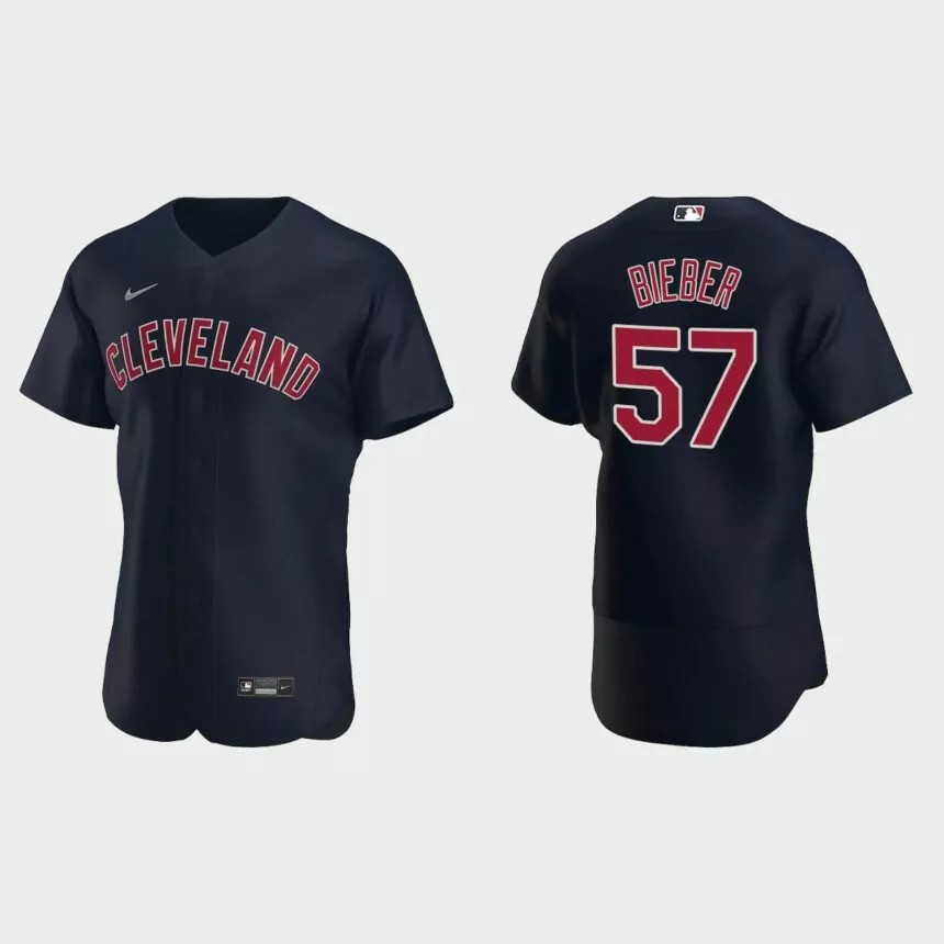 Men’s Cleveland Indians Shane Bieber 2020 Alternate Authentic Player Jersey – Navy